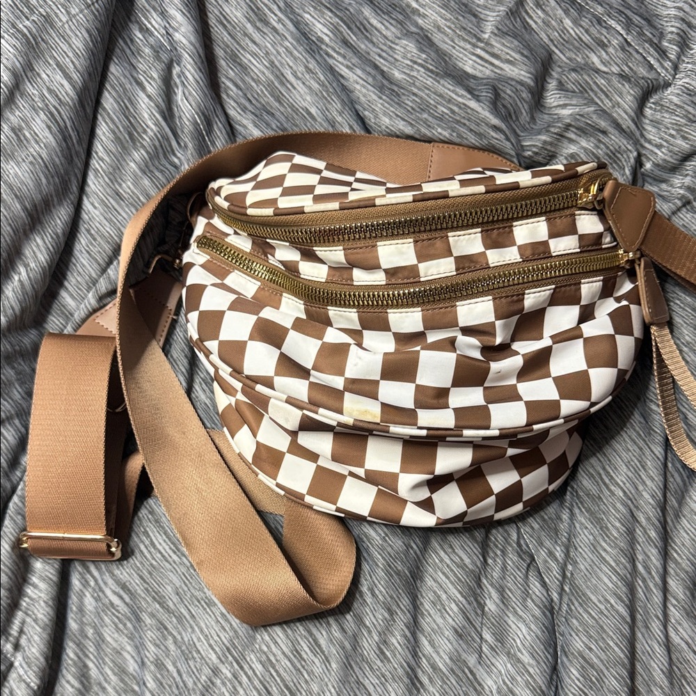 Checkerboard Brown and White Crossbody Bag